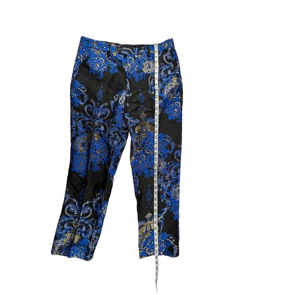 AKIRA | 34L Avant Garde Prom Blue Black Gold Metallic Brocade Trouser Pants - Picture 7 of 8